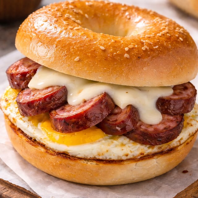 Kielbasa, Egg and Cheese Sandwich.