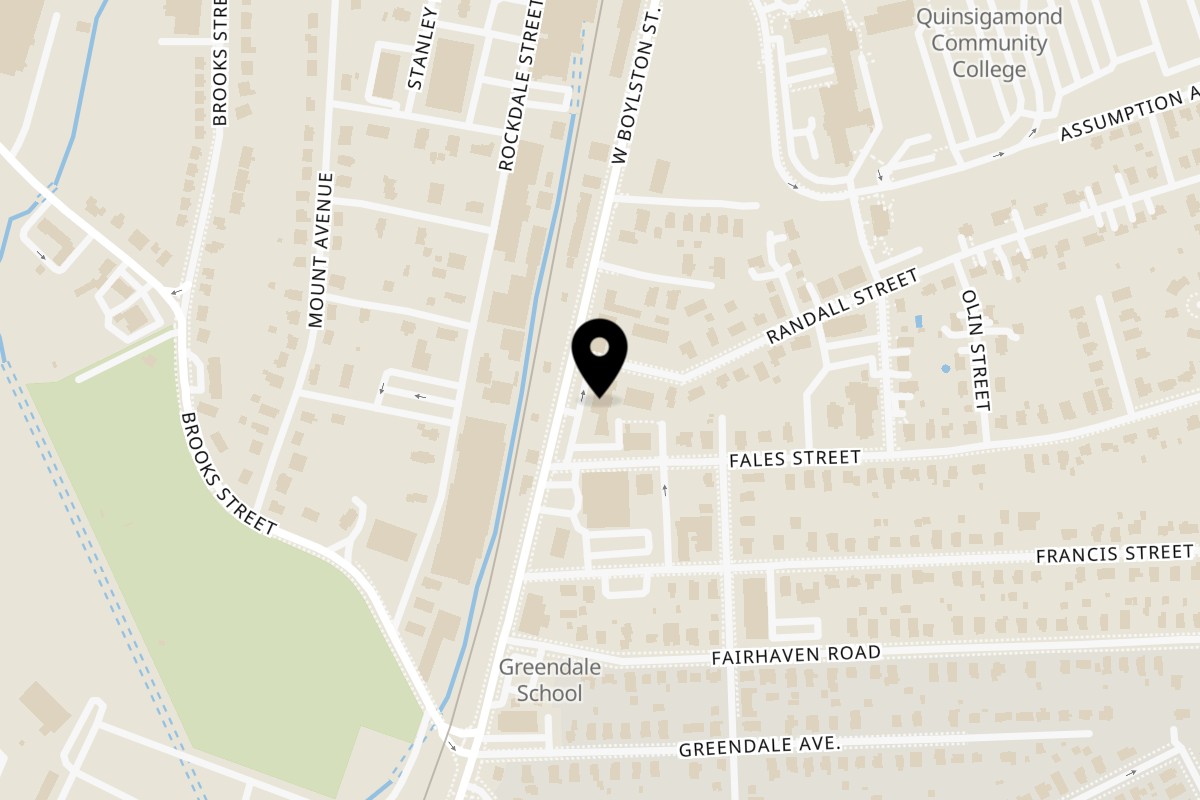 Map showing the location of Route 12 Cafe on 580 W Boylston St in Worcester